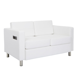 atlantic loveseat with dual charging station in dillon snow white faux leather