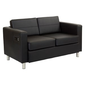 Atlantic Loveseat with Dual Charging Station in Dillon Black Faux Leather K/D