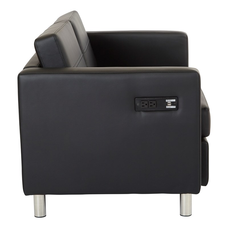 Atlantic Loveseat with Dual Charging Station in Dillon Black Faux Leather K/D