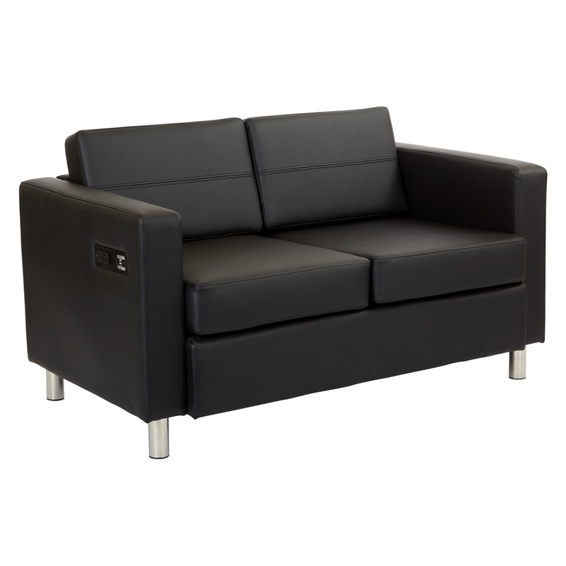 Atlantic Loveseat with Dual Charging Station in Dillon Black Faux Leather K/D Cymax Business