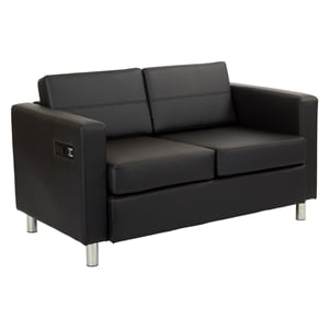 atlantic loveseat with dual charging station in dillon black faux leather k/d