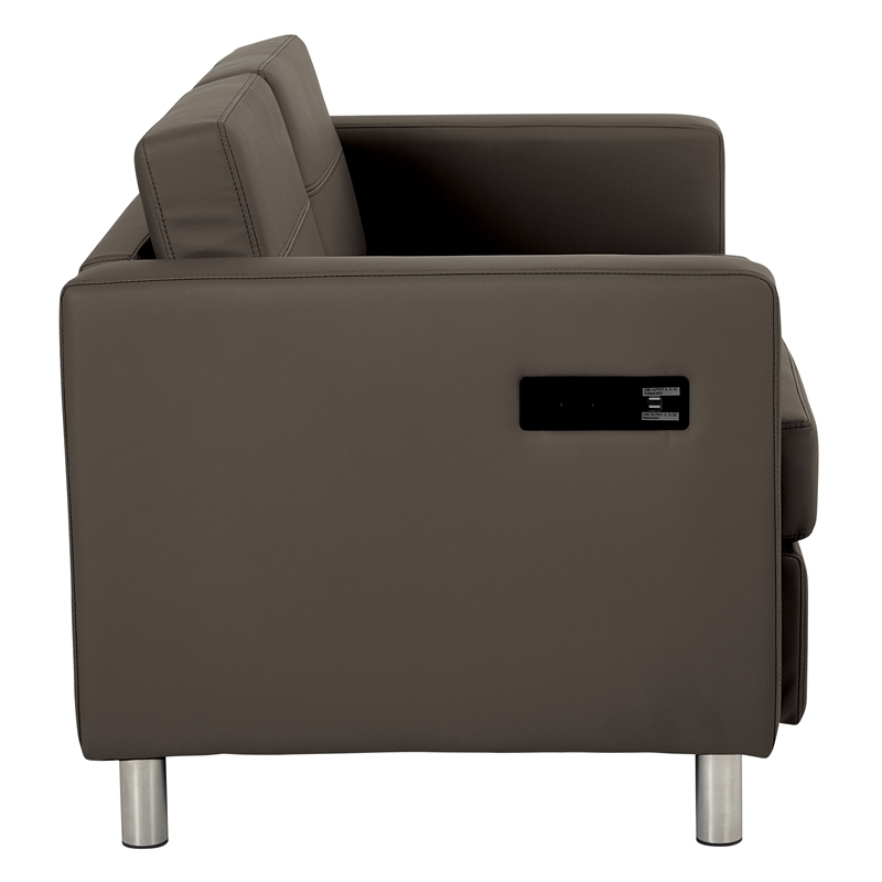 Atlantic Loveseat with Dual Charging Station in Dillon Brown Faux Leather K/D