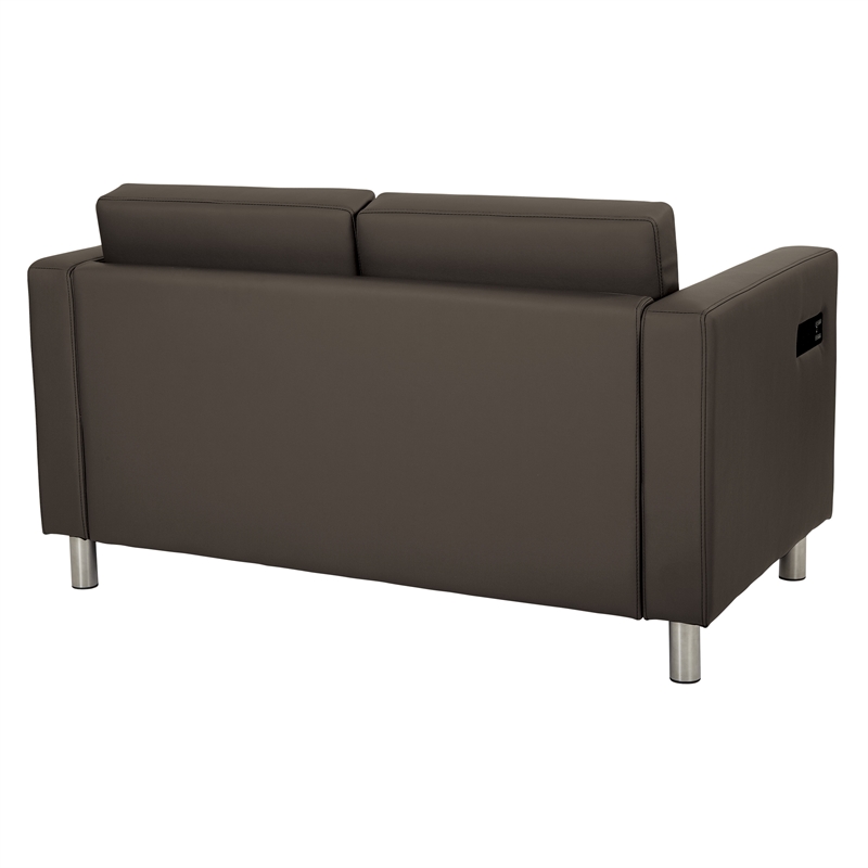 Atlantic Loveseat with Dual Charging Station in Dillon Brown Faux Leather K/D