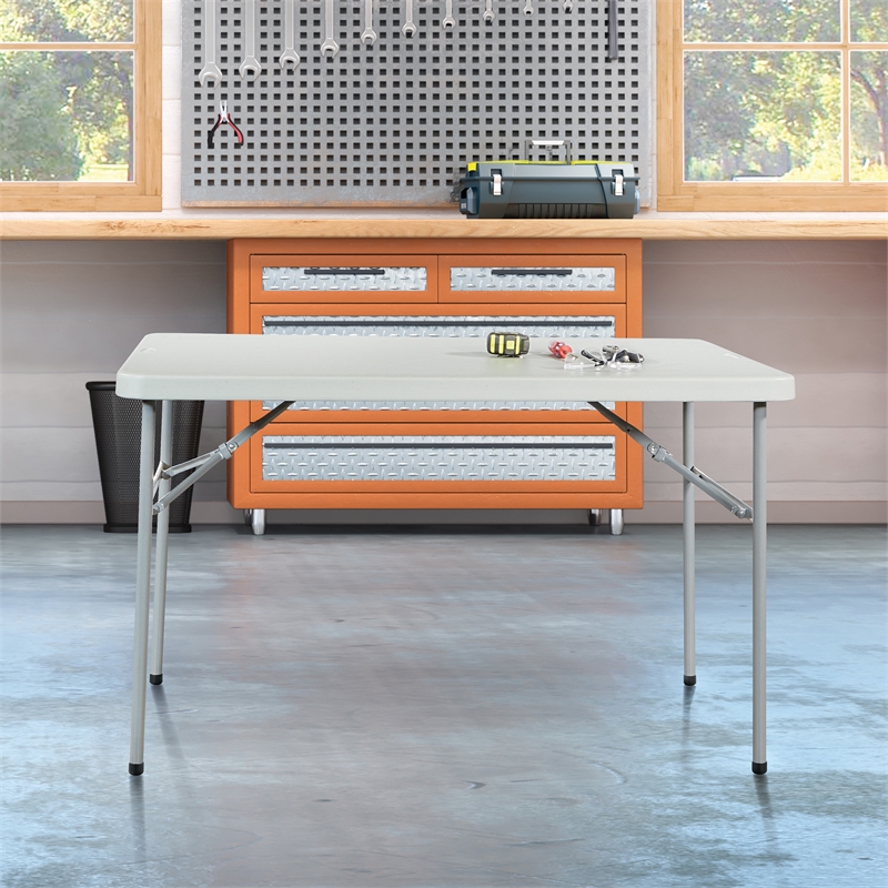4' Resin Multi-Purpose Folding Table in Light Gray Resin