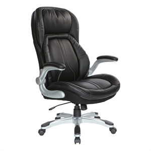 Black Bonded Leather Executive Chair with Padded Flip Arms and Silver Base