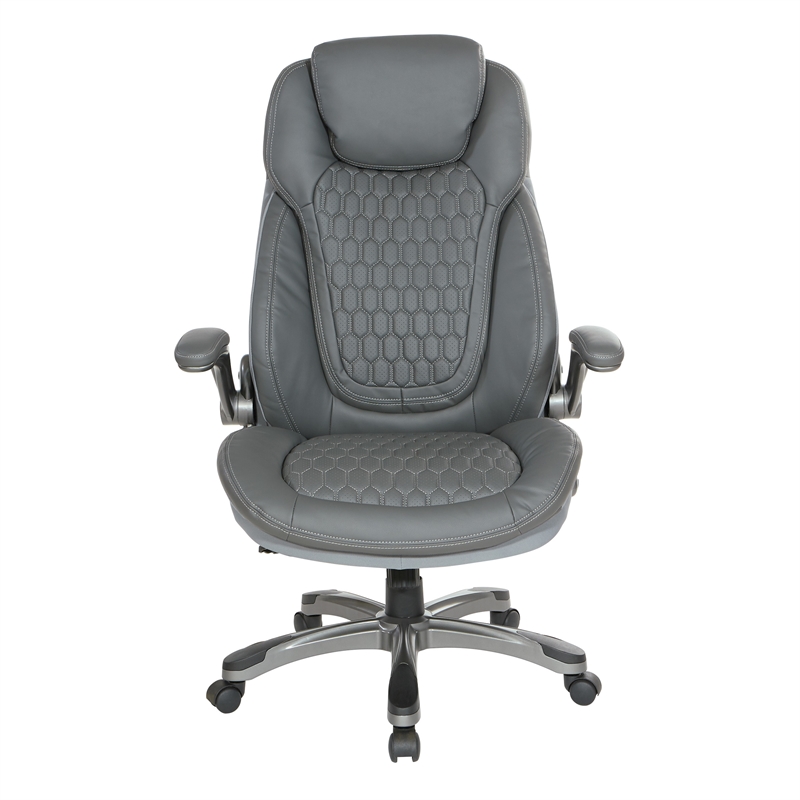 Executive High Back Chair with Gray Bonded Leather and Flip Arms
