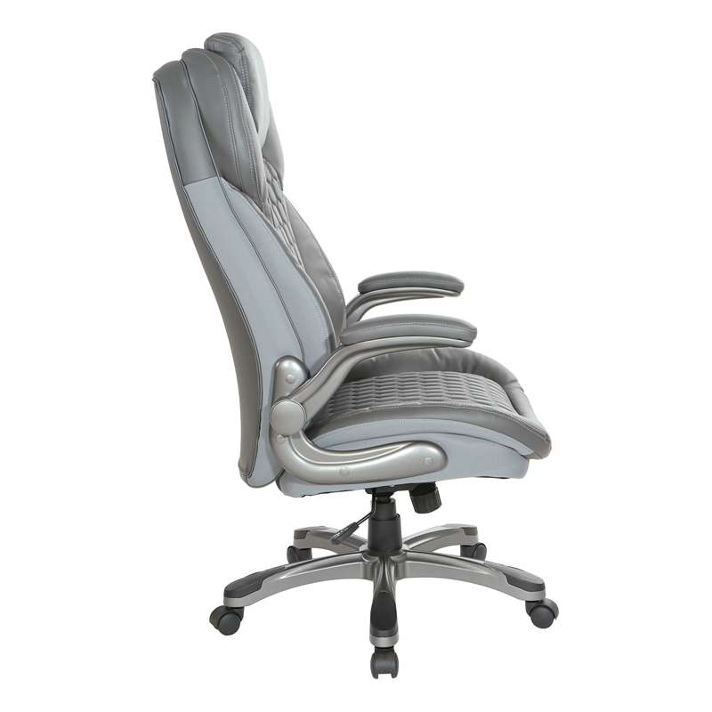 Executive High Back Chair with Gray Bonded Leather and Flip Arms
