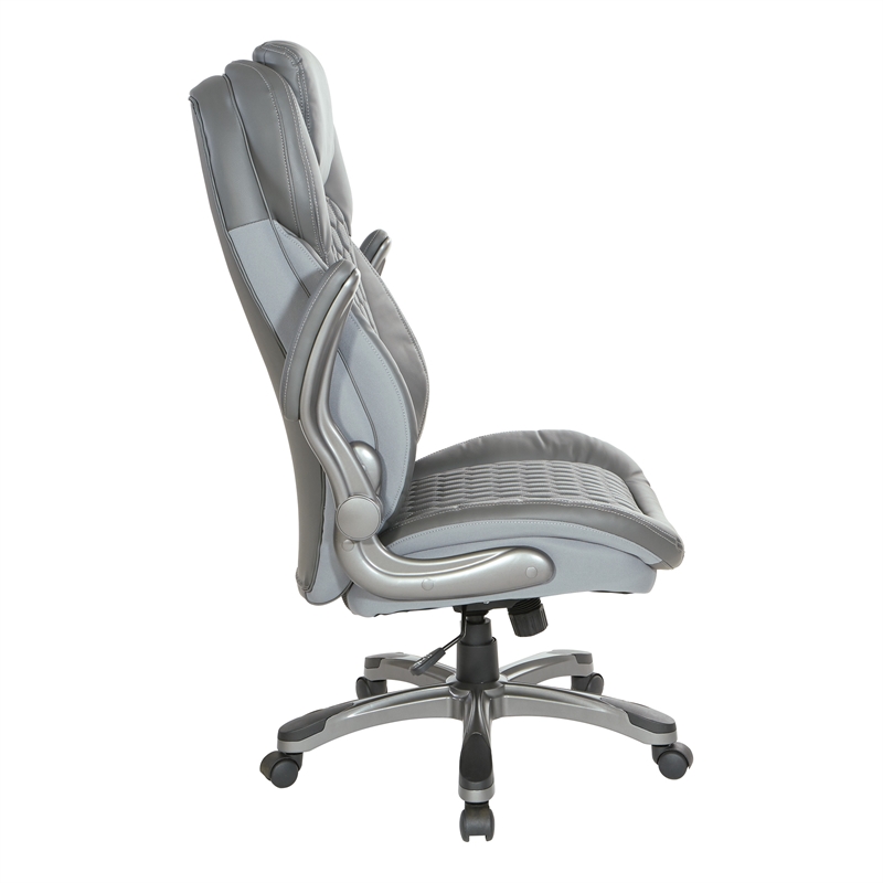 Executive High Back Chair with Gray Bonded Leather and Flip Arms