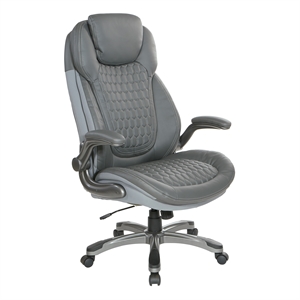 Executive High Back Chair with Gray Bonded Leather and Flip Arms
