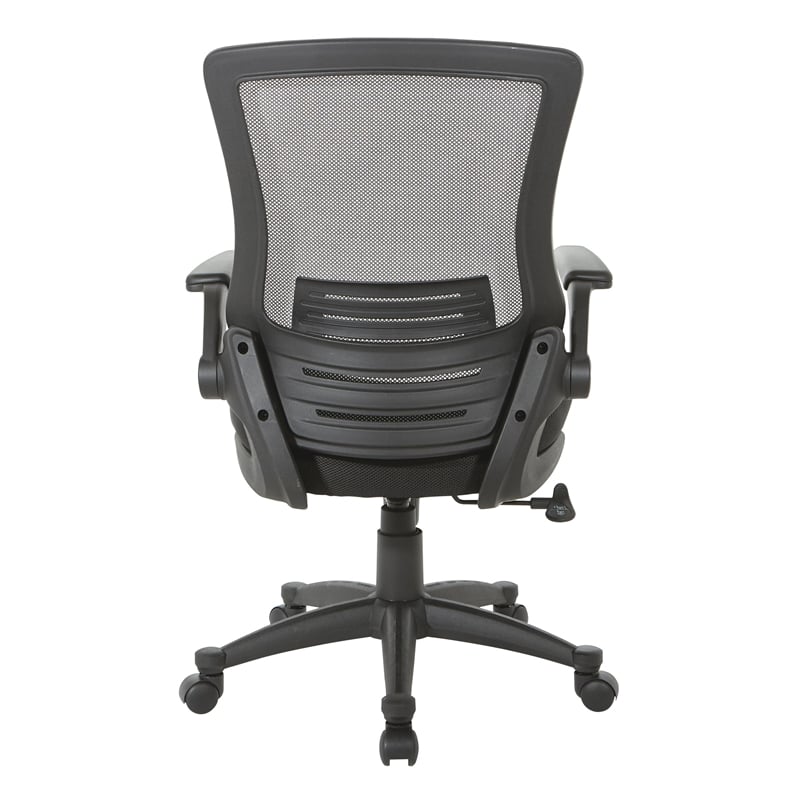 Screen Back Manager's Chair in Black Fabric Mesh Seat with PU Padded Flip Arms