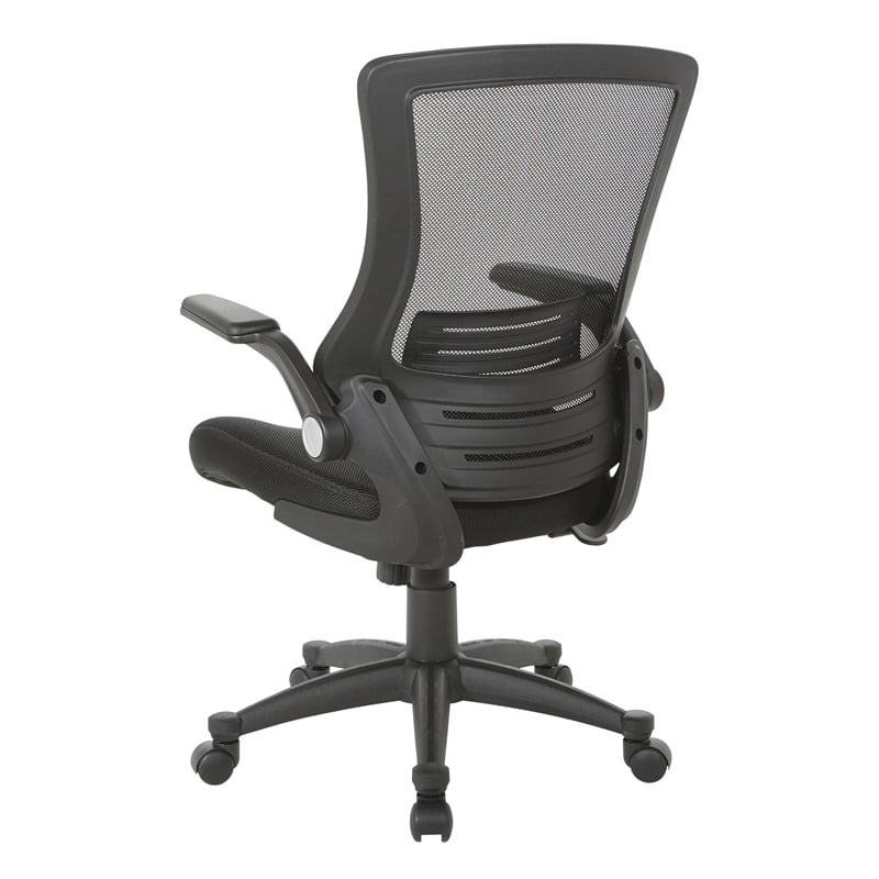 Screen Back Manager's Chair in Black Fabric Mesh Seat with PU Padded Flip Arms
