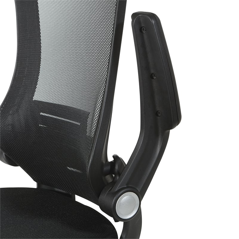 Screen Back Manager's Chair in Black Fabric Mesh Seat with PU Padded Flip Arms