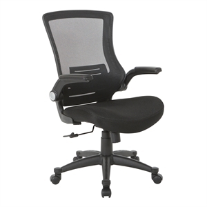 Screen Back Manager's Chair in Black Fabric Mesh Seat with PU Padded Flip Arms