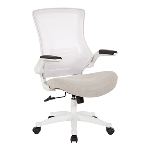 White Screen Back Manager's Chair in Linen Stone Gray Fabric and PU Arms Pads