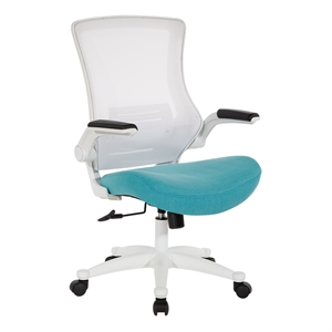 White Screen Back Manager's Chair in White Turquoise Fabric and PU Arms Pads