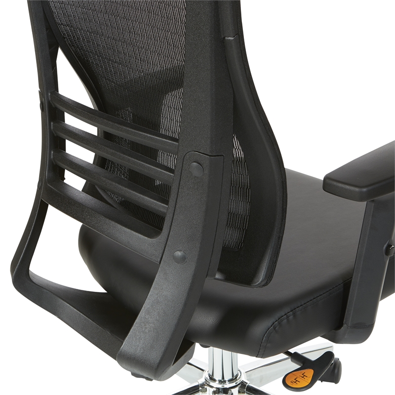 Black Frame Chair with Chrome Base with Black Bonded Leather Seat