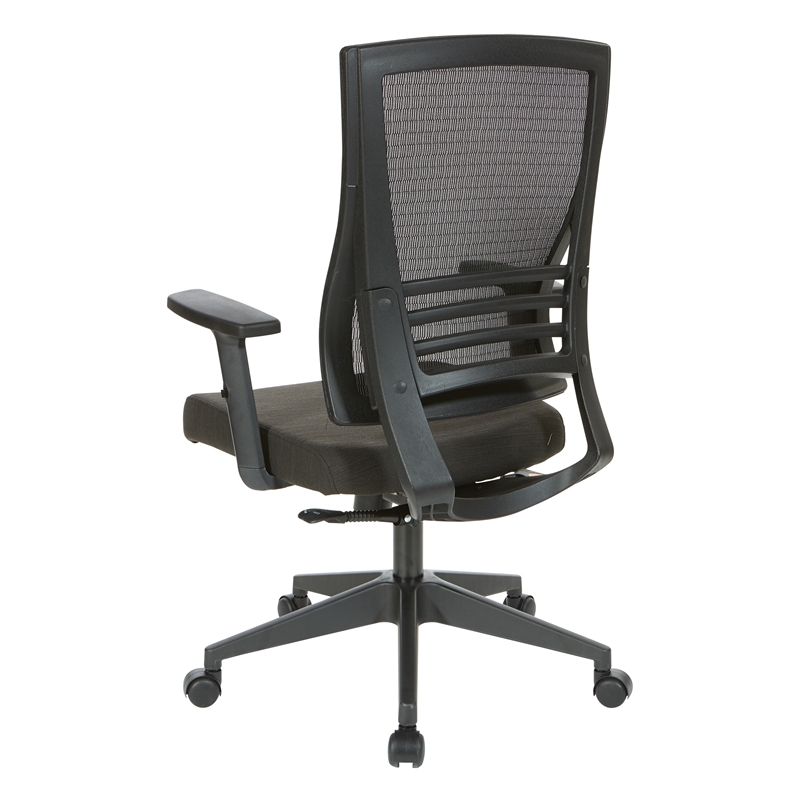 Vertical Mesh Back Chair in Black Frame with Black Linen Fabric Seat