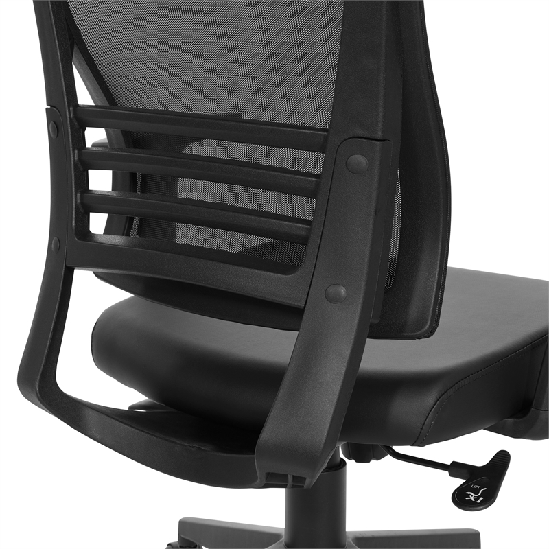 Vertical Mesh Back Chair in Black Frame with Black Faux Leather