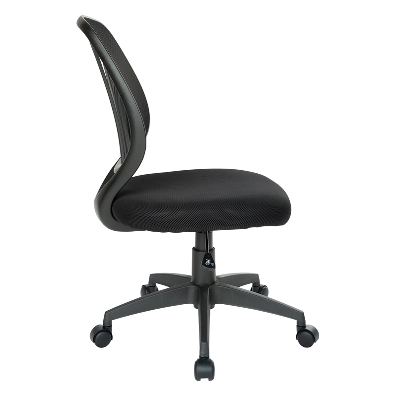Screen Back Armless Task Chair with Black Mesh Back and Fabric Seat