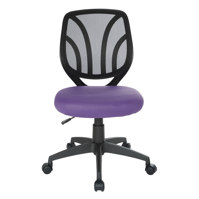Screen Back Armless Task Chair with Purple Mesh Fabric and Wheel Carpet Casters