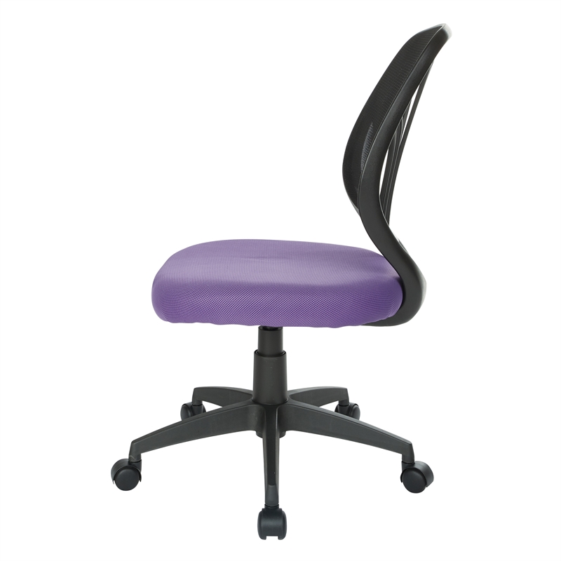 Screen Back Armless Task Chair with Purple Mesh Fabric and Wheel Carpet Casters