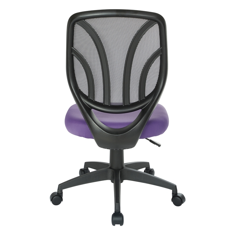 Screen Back Armless Task Chair with Purple Mesh Fabric and Wheel Carpet Casters