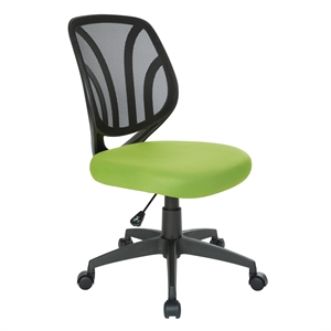 Screen Back Armless Task Chair with Green Mesh Fabric and Wheel Carpet Casters