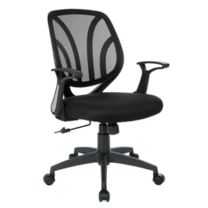 Screen Back Chair with Black Mesh Flip Arms and Silver Accents