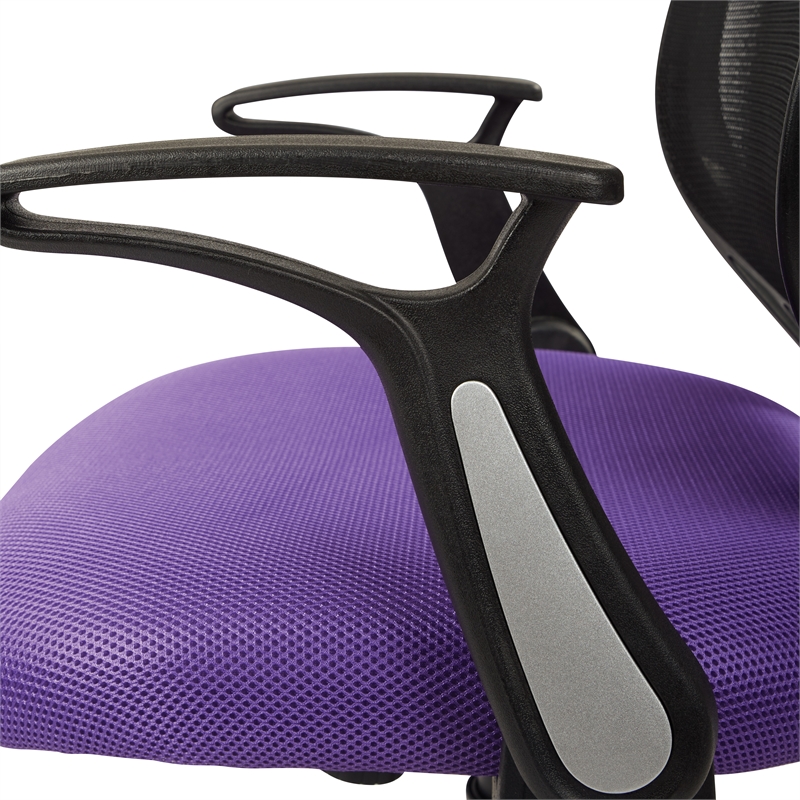 Screen Back Chair with Purple Mesh Flip Arms and Silver Accents