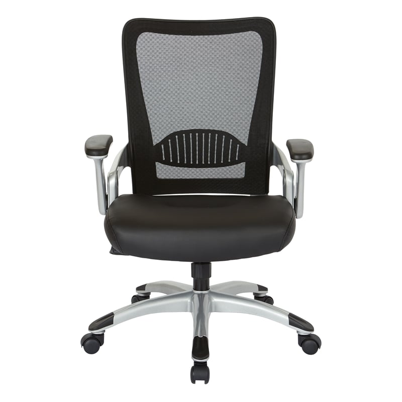 Screen Back Chair with Black Faux Leather Seat