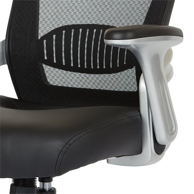 Screen Back Chair with Black Faux Leather Seat