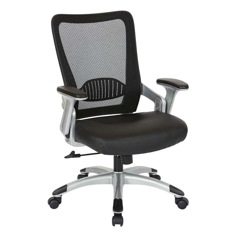 Screen Back Chair with Black Faux Leather Seat