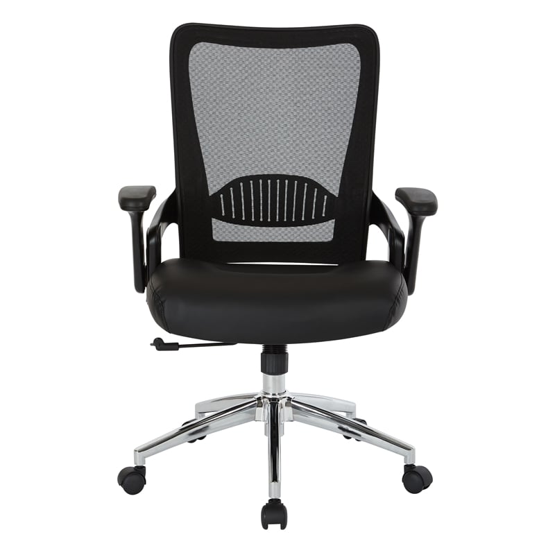 Black Bonded Leather Seat Chair with Screen Back Lock and Tilt Arms