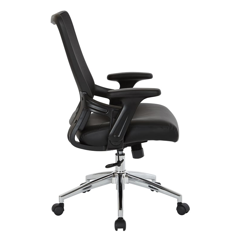 Black Bonded Leather Seat Chair with Screen Back Lock and Tilt Arms