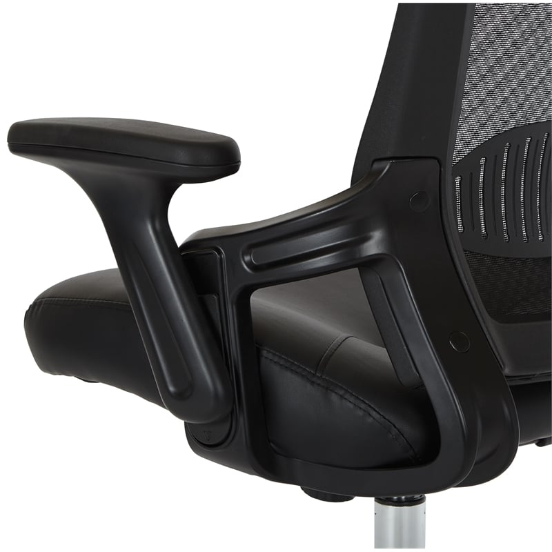 Black Bonded Leather Seat Chair with Screen Back Lock and Tilt Arms
