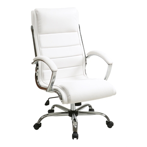executive chair with thick padded white faux leather seat