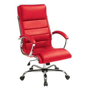executive chair with thick padded red faux leather seat