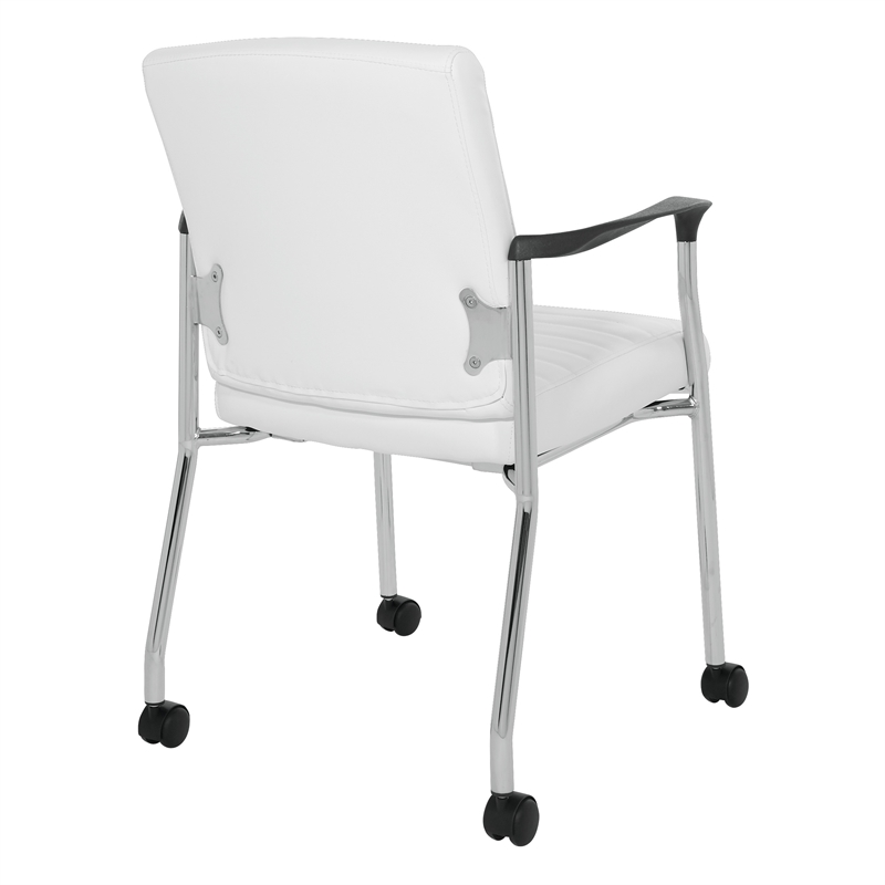 Guest Chair in White Faux Leather with Chrome Frame