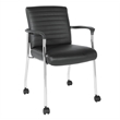 Guest Chair in Black Faux Leather with Chrome Frame and Casters