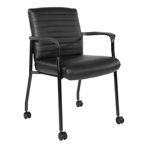 guest chair with black faux leather and black frame