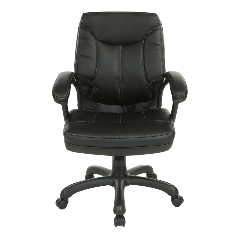 Executive Mid Back Black Faux Leather Chair with Contrast Stitching