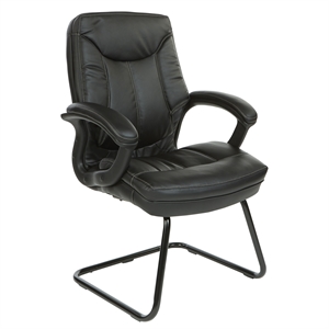 executive black faux leather visitor chair with contrast stitching