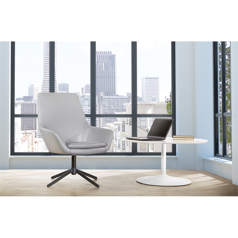 Tubby Chair in Charcoal Gray Faux Leather with Black Base