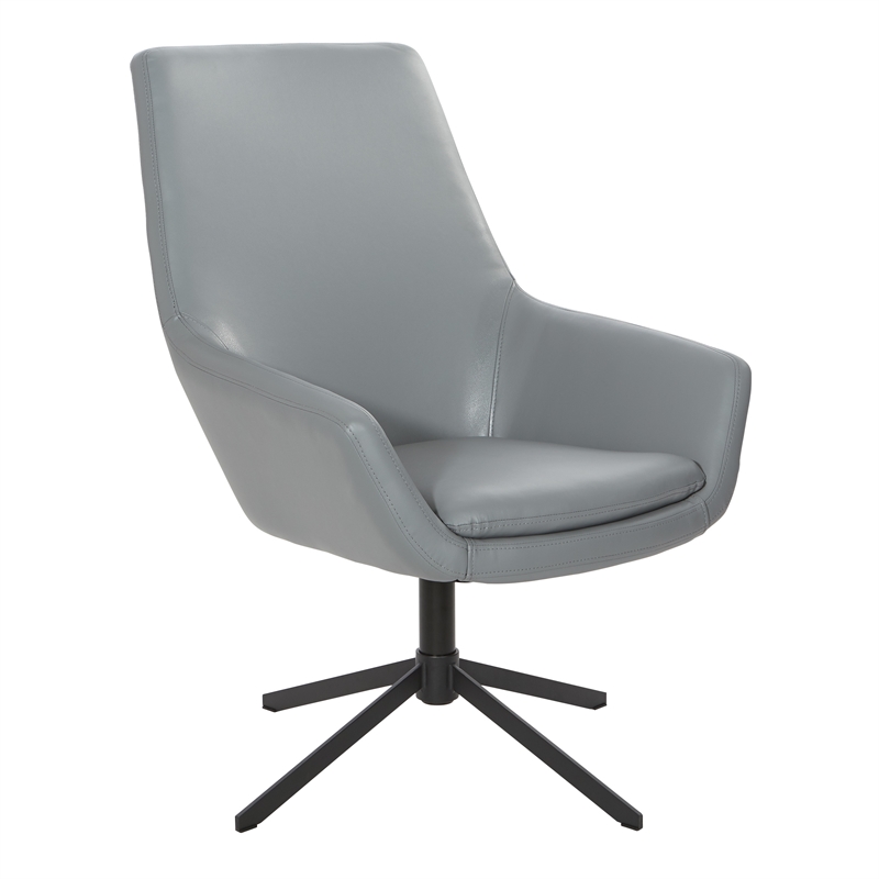 Tubby Chair in Charcoal Gray Faux Leather with Black Base