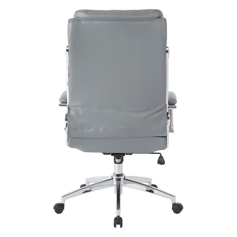 Executive Faux Leather High Back Chair with Padded Arms and Chrome Finish Base