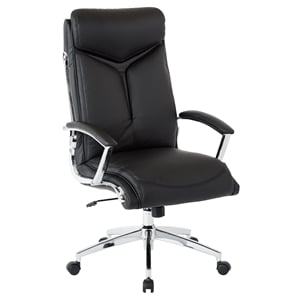 Executive Black Faux Leather High Back Chair with Padded Arms and Chrome Base