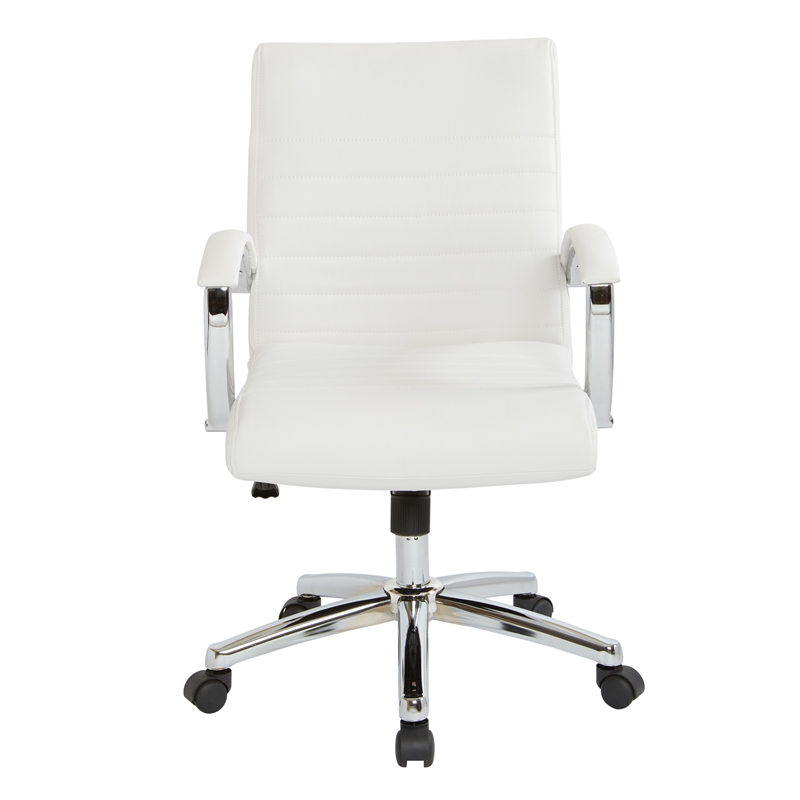 Executive Low Back Chair in White Faux Leather with Chrome Arms and Base K/D