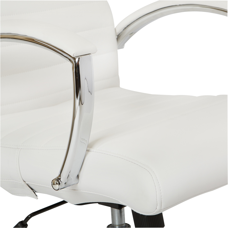 Executive Low Back Chair in White Faux Leather with Chrome Arms and Base K/D