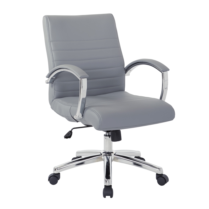 Executive Low Back Chair in Charcoal Faux Leather with Chrome Arms and Base K/D