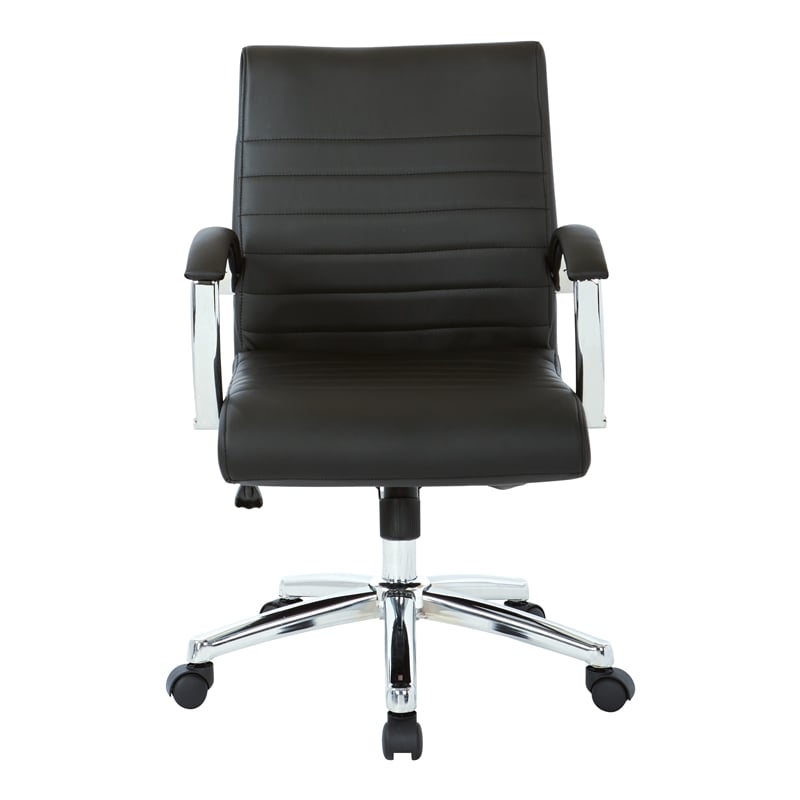 Executive Low Back Chair in Black Faux Leather with Chrome Arms and Base K/D